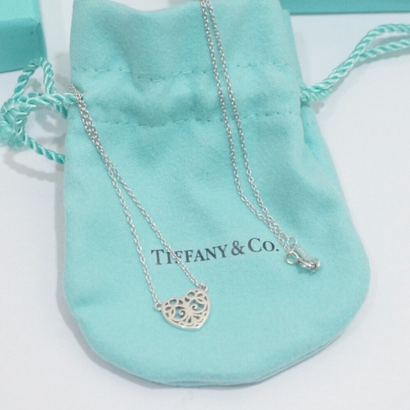 Tiffany & Co. Mini Enchant Filigree Heart Necklace Sterling Silver 16" - Picture 4 of 9